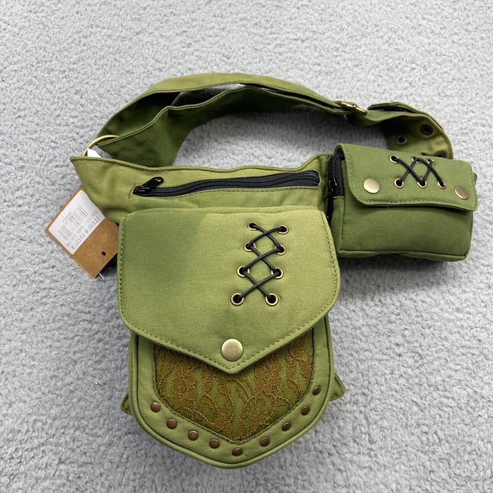 Lakhays 70127.4 Sage Green Lace-up Cotton Fanny Pack Waistband Utility Hip Bag